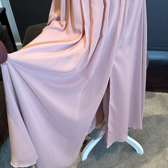 Women’s Pink Chiffon & Lace Appliqué Bridesmaid Dress Zip Up & Leg Slit Size 8 - Picture 8 of 12